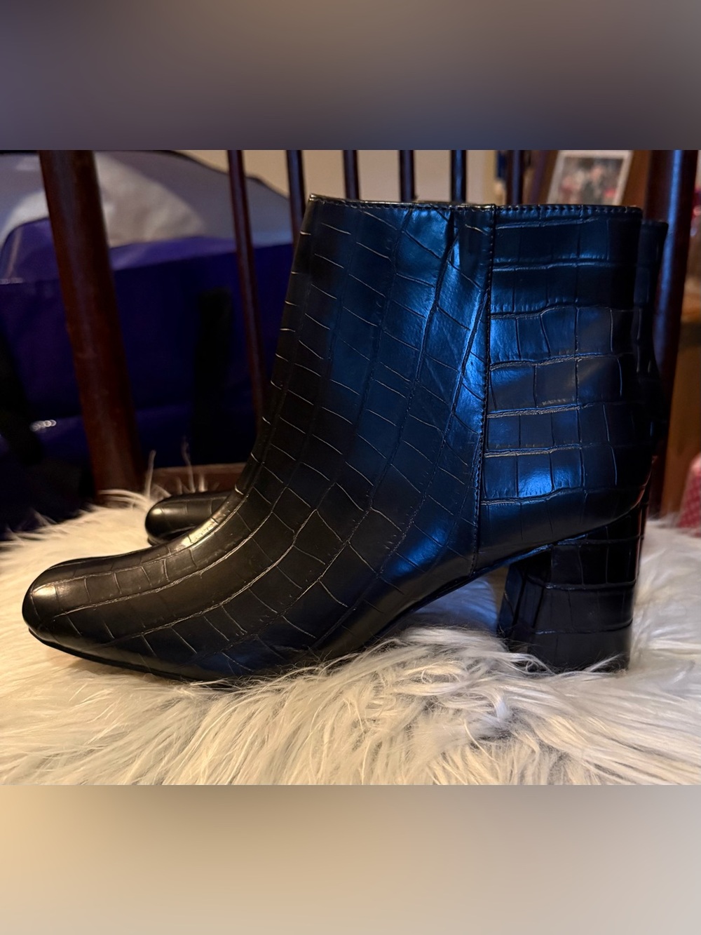 BELLA VITA Black Croc Embossed Women's Ankle Boots. NWT